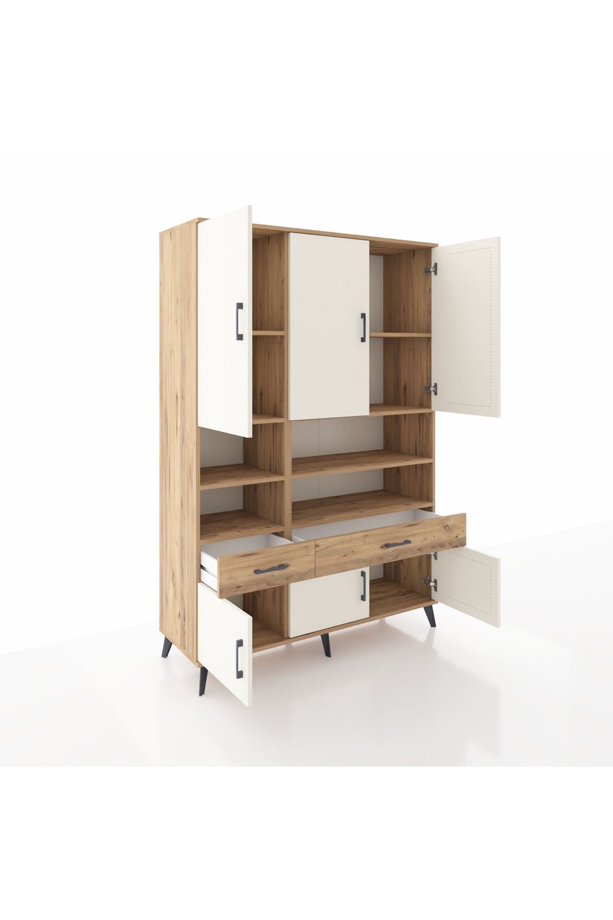 Hyperion Dolap 8 Raflı 2 Çekmeceli 6 Kapaklı 132x44x195 Çam-Aytaşı/Çam