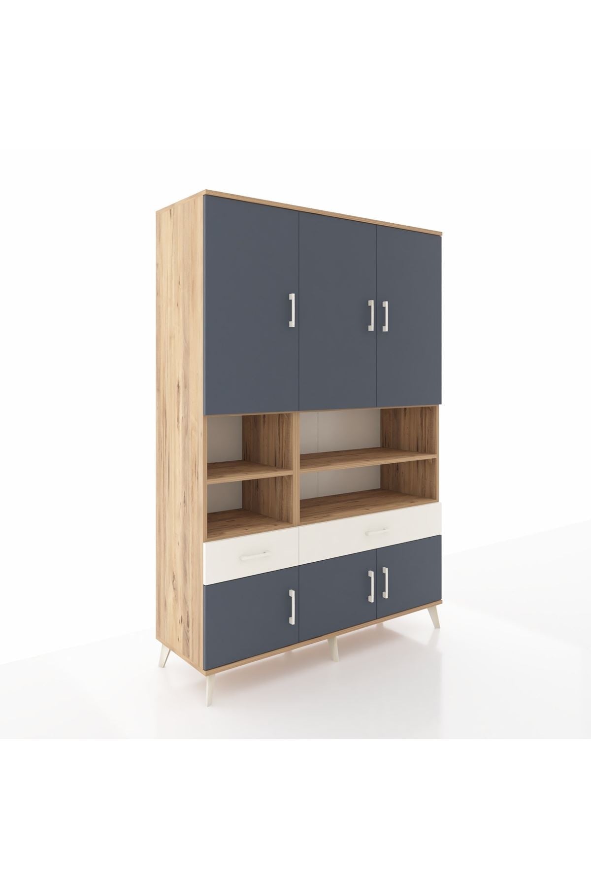 Hyperion Dolap 8 Raflı 2 Çekmeceli 6 Kapaklı 132x44x195 Çam-Antrasit/Aytaşı