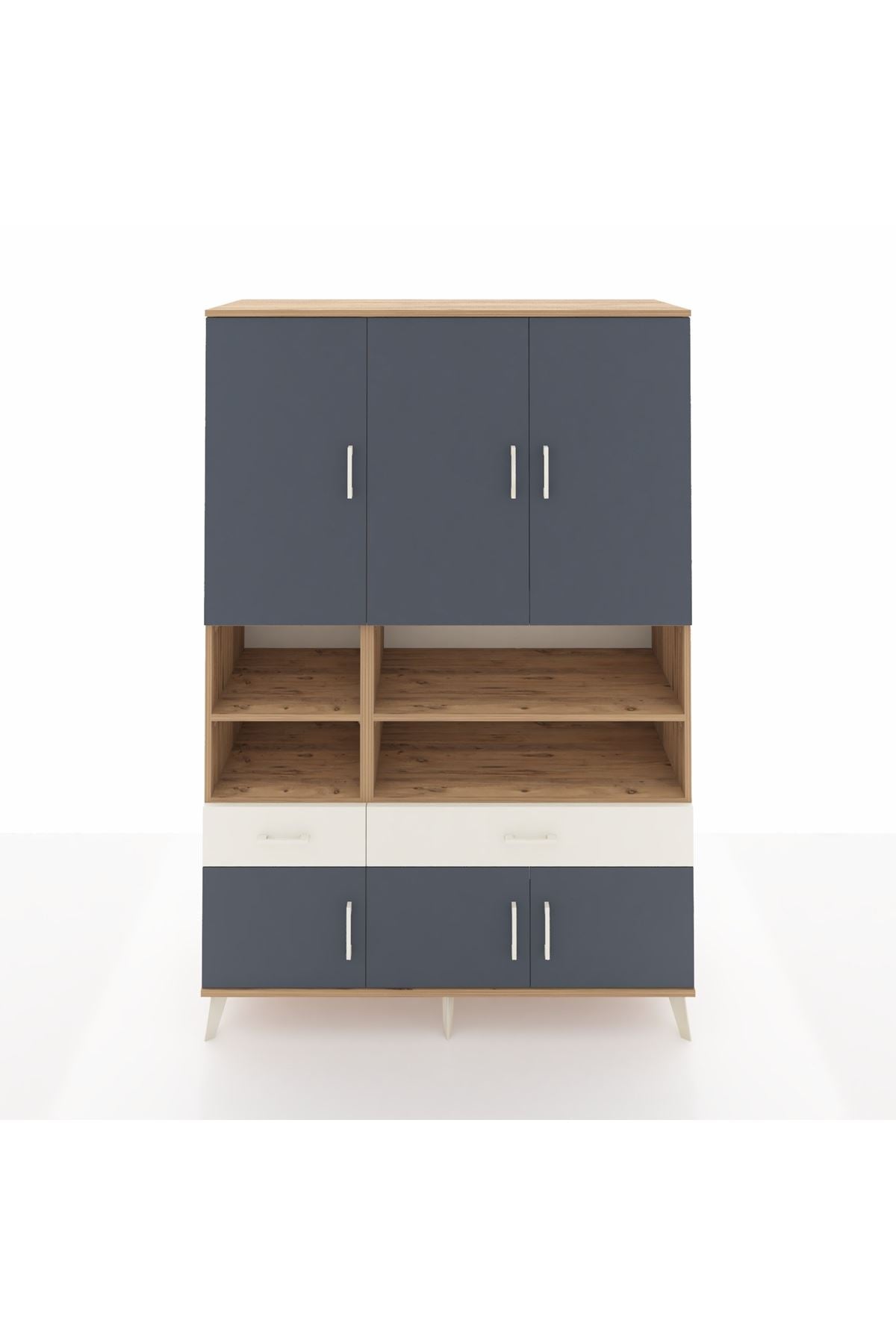 Hyperion Dolap 8 Raflı 2 Çekmeceli 6 Kapaklı 132x44x195 Çam-Antrasit/Aytaşı