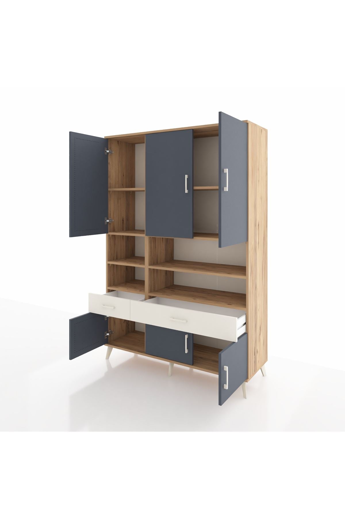 Hyperion Dolap 8 Raflı 2 Çekmeceli 6 Kapaklı 132x44x195 Çam-Antrasit/Aytaşı