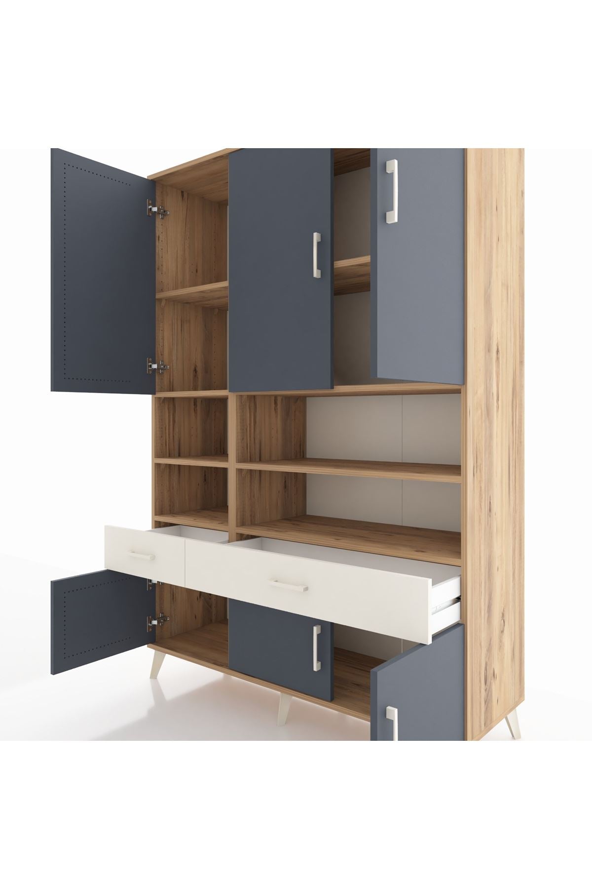 Hyperion Dolap 8 Raflı 2 Çekmeceli 6 Kapaklı 132x44x195 Çam-Antrasit/Aytaşı