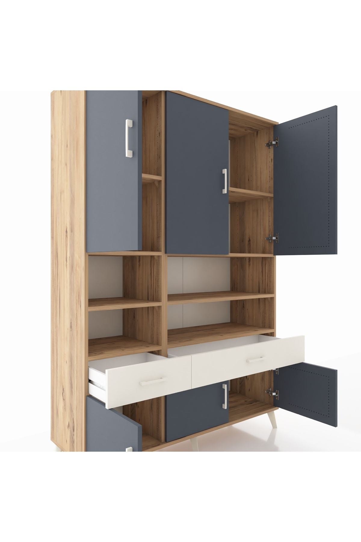 Hyperion Dolap 8 Raflı 2 Çekmeceli 6 Kapaklı 132x44x195 Çam-Antrasit/Aytaşı