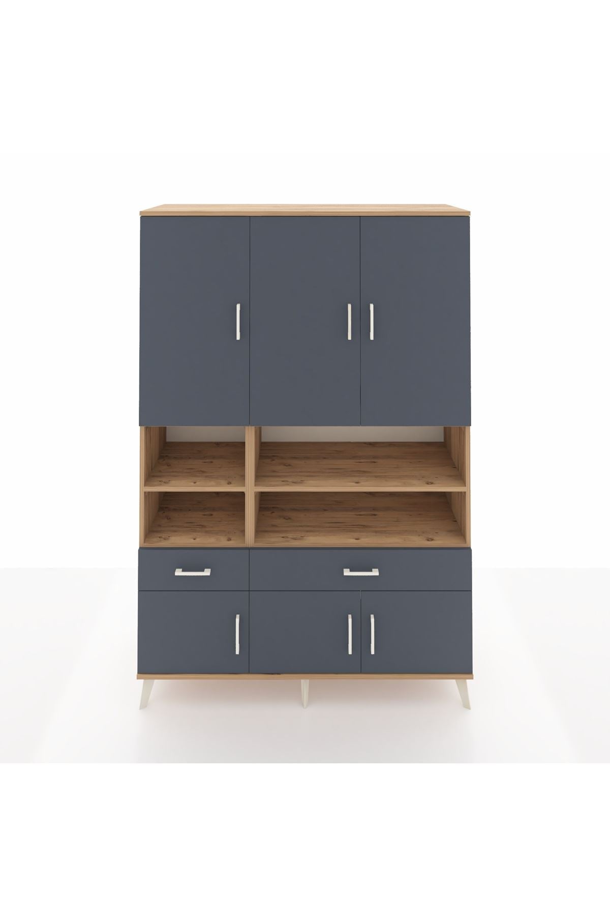 Hyperion Dolap 8 Raflı 2 Çekmeceli 6 Kapaklı 132x44x195 Çam-Antrasit/Antrasit