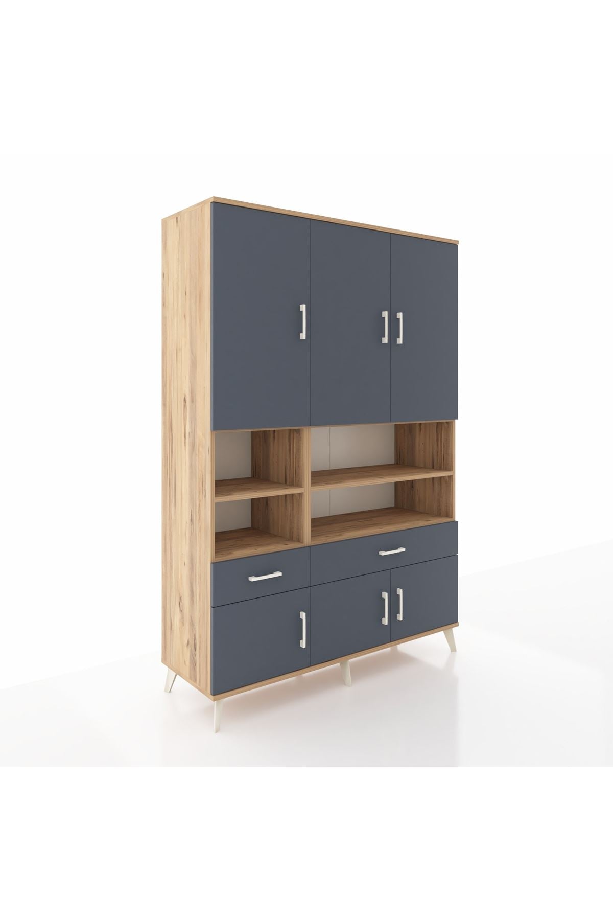 Hyperion Dolap 8 Raflı 2 Çekmeceli 6 Kapaklı 132x44x195 Çam-Antrasit/Antrasit