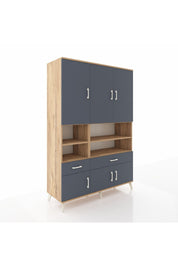 Hyperion Dolap 8 Raflı 2 Çekmeceli 6 Kapaklı 132x44x195 Çam-Antrasit/Antrasit