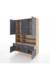 Hyperion Dolap 8 Raflı 2 Çekmeceli 6 Kapaklı 132x44x195 Çam-Antrasit/Antrasit