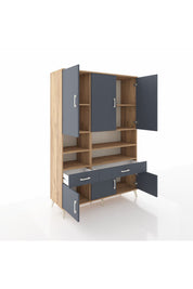 Hyperion Dolap 8 Raflı 2 Çekmeceli 6 Kapaklı 132x44x195 Çam-Antrasit/Antrasit