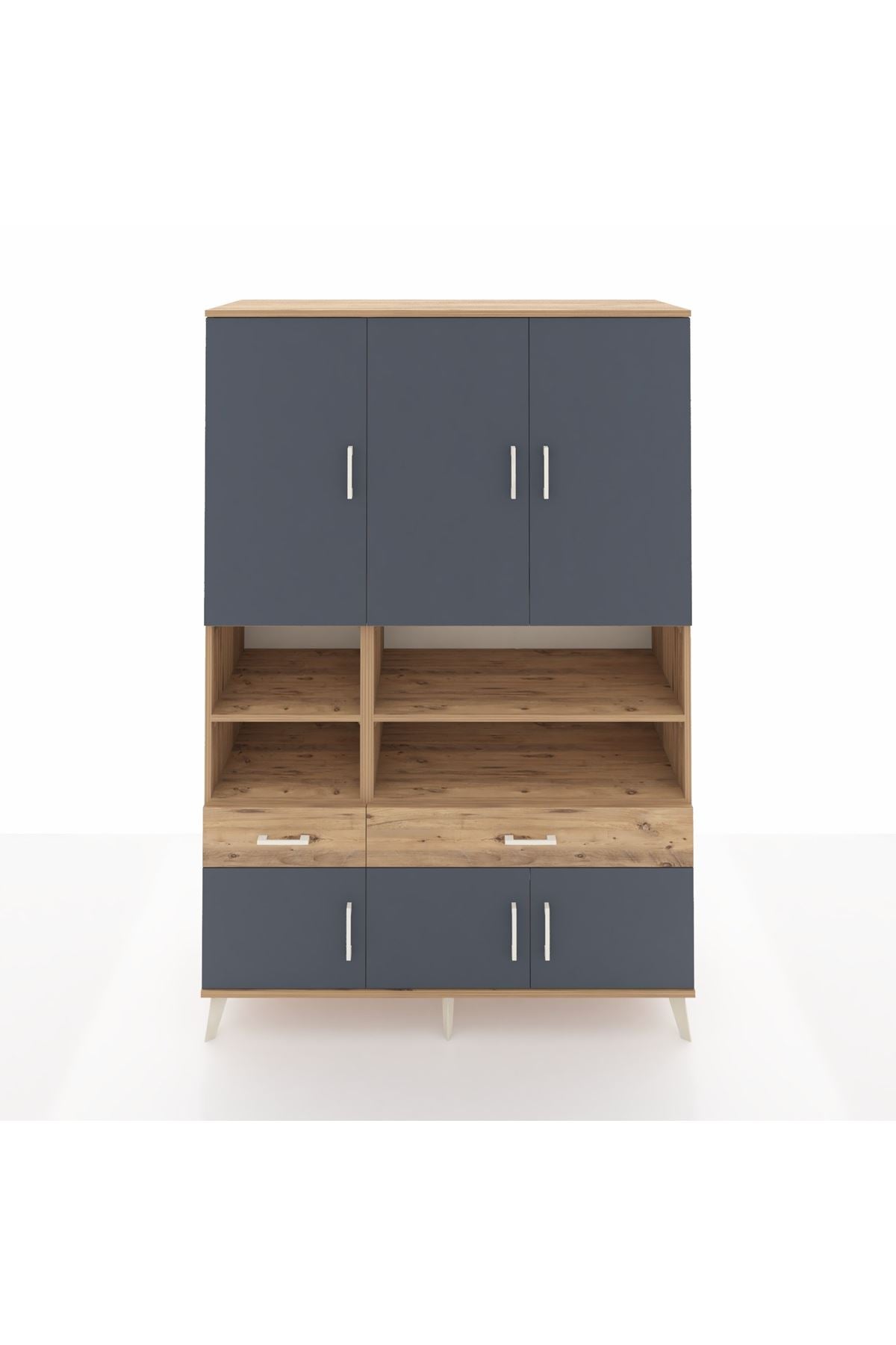 Hyperion Dolap 8 Raflı 2 Çekmeceli 6 Kapaklı 132x44x195 Çam-Antrasit/Çam