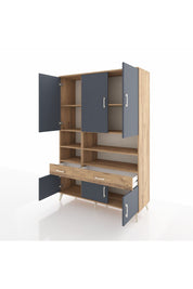 Hyperion Dolap 8 Raflı 2 Çekmeceli 6 Kapaklı 132x44x195 Çam-Antrasit/Çam