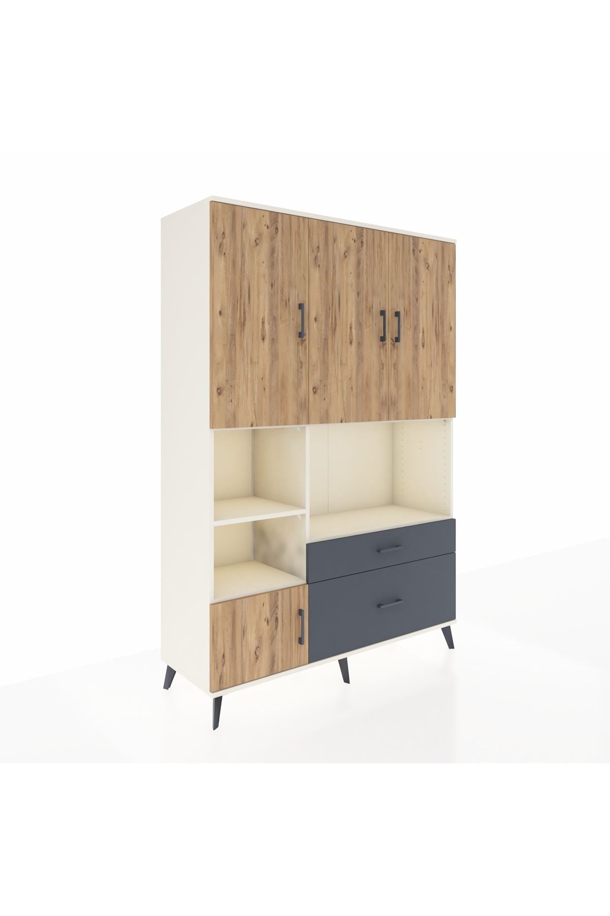 Hyperion Dolap 7 Raflı 2 Çekmeceli 5 Kapaklı 132x44x195 Aytaşı-Çam/Antrasit