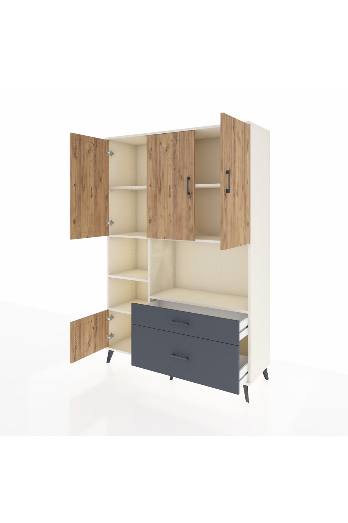 Hyperion Dolap 7 Raflı 2 Çekmeceli 5 Kapaklı 132x44x195 Aytaşı-Çam/Antrasit