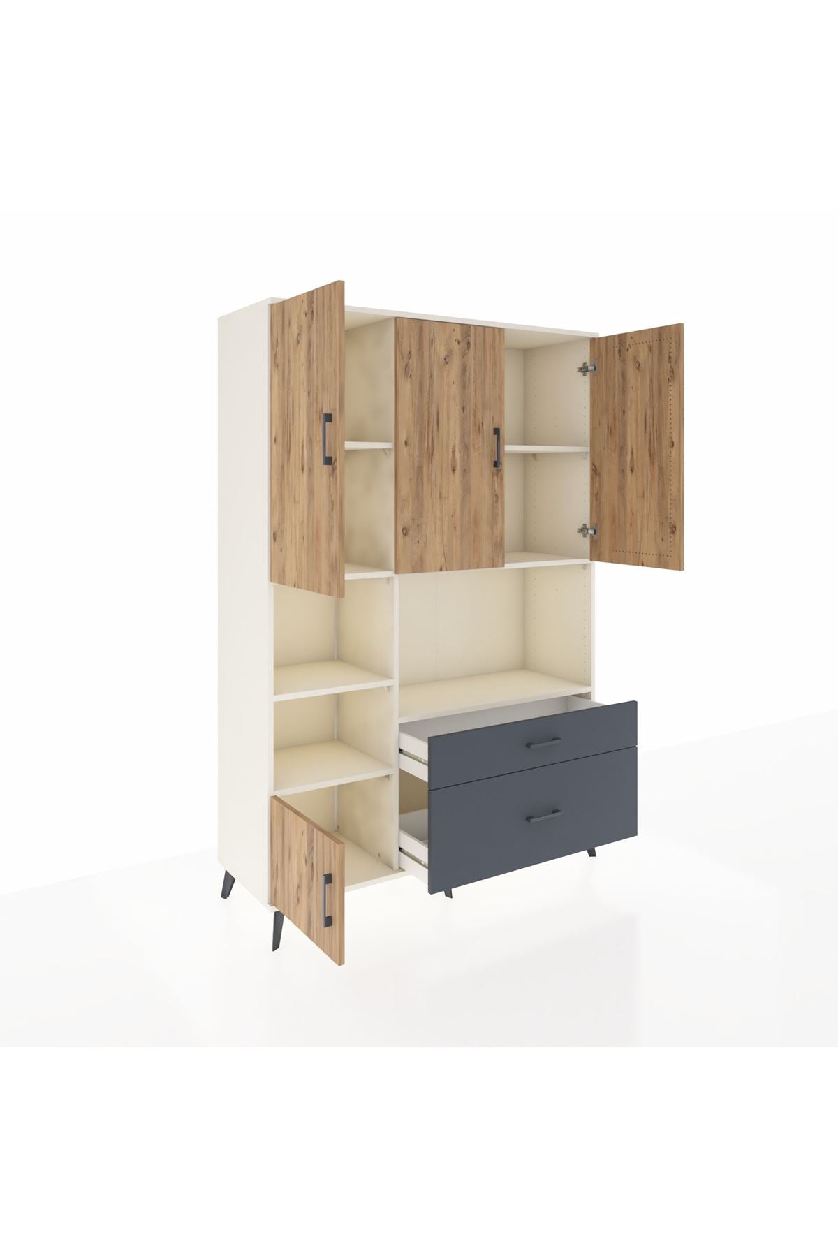 Hyperion Dolap 7 Raflı 2 Çekmeceli 5 Kapaklı 132x44x195 Aytaşı-Çam/Antrasit