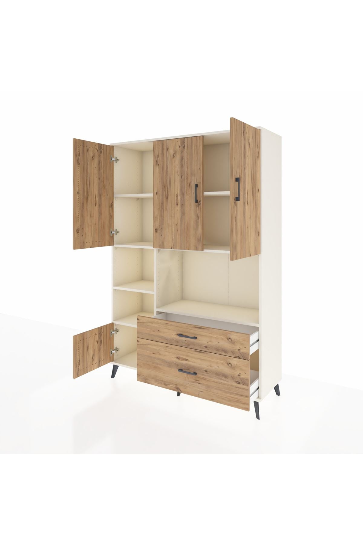 Hyperion Dolap 7 Raflı 2 Çekmeceli 5 Kapaklı 132x44x195 Aytaşı-Çam/Çam