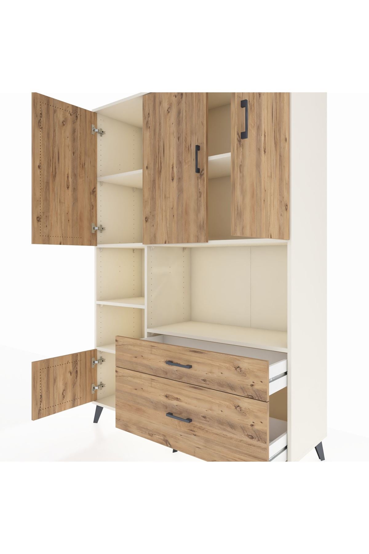 Hyperion Dolap 7 Raflı 2 Çekmeceli 5 Kapaklı 132x44x195 Aytaşı-Çam/Çam