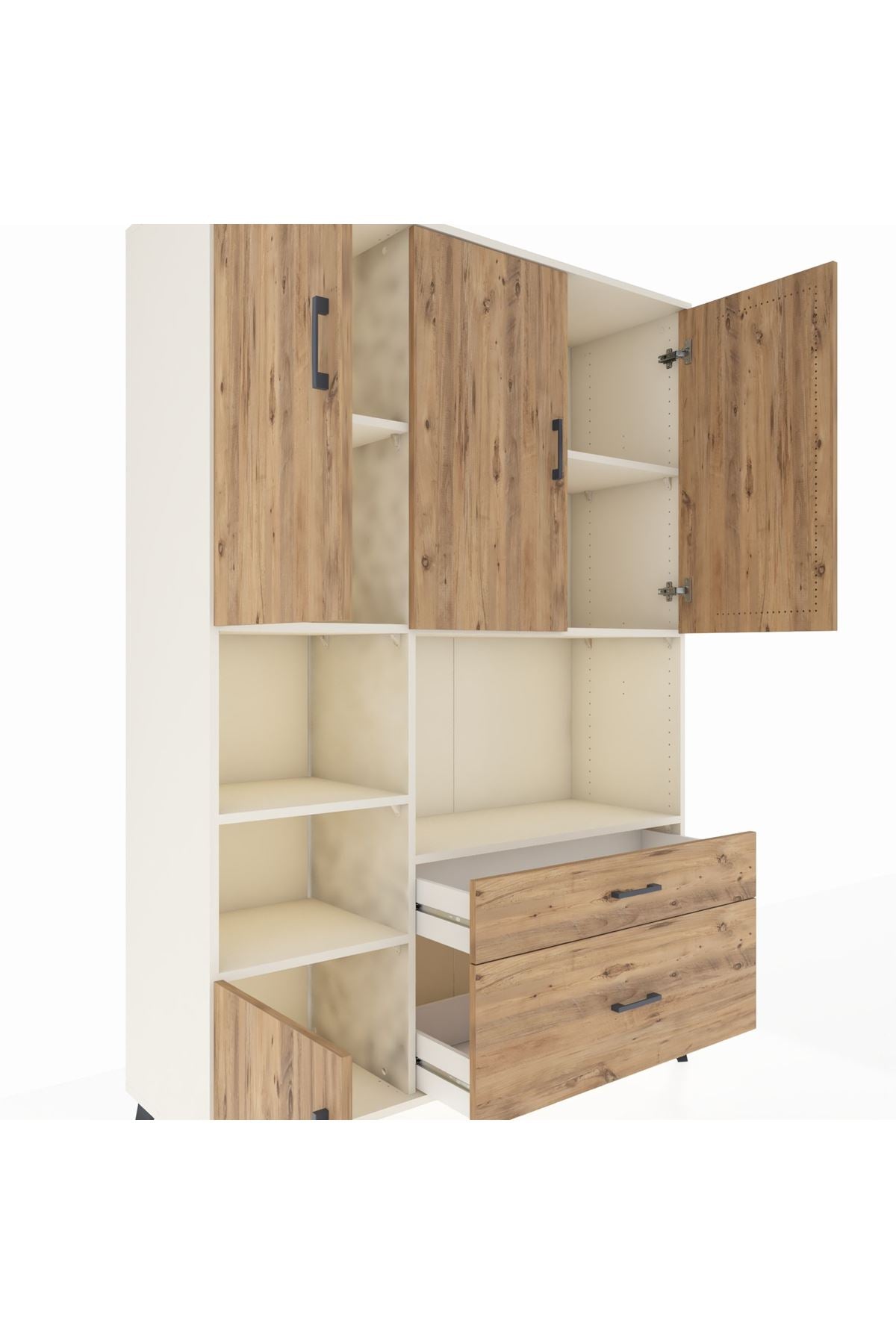 Hyperion Dolap 7 Raflı 2 Çekmeceli 5 Kapaklı 132x44x195 Aytaşı-Çam/Çam