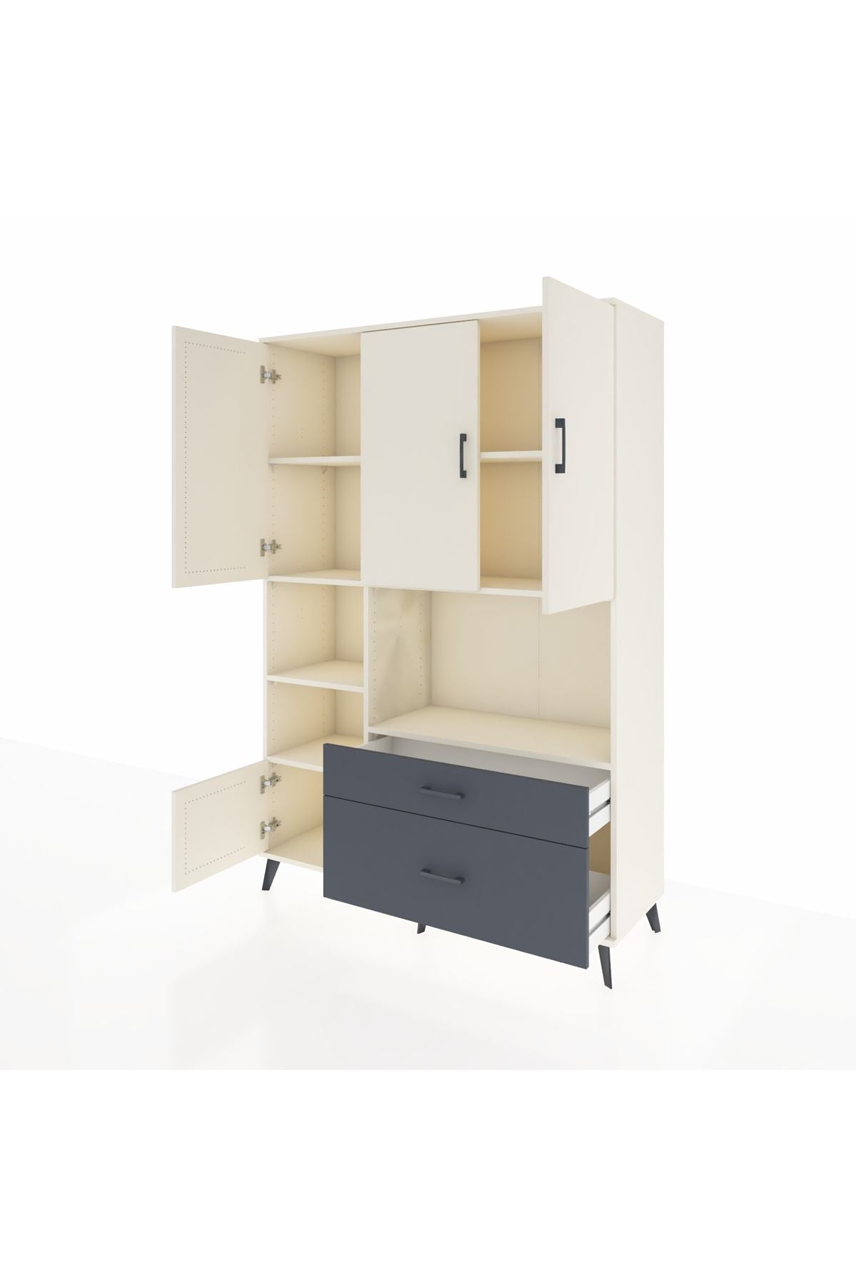 Hyperion Dolap 7 Raflı 2 Çekmeceli 5 Kapaklı 132x44x195 Aytaşı-Aytaşı/Antrasit