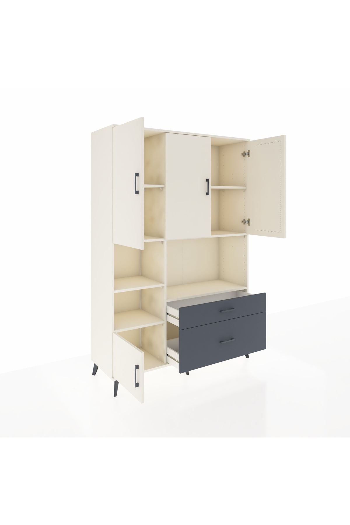 Hyperion Dolap 7 Raflı 2 Çekmeceli 5 Kapaklı 132x44x195 Aytaşı-Aytaşı/Antrasit