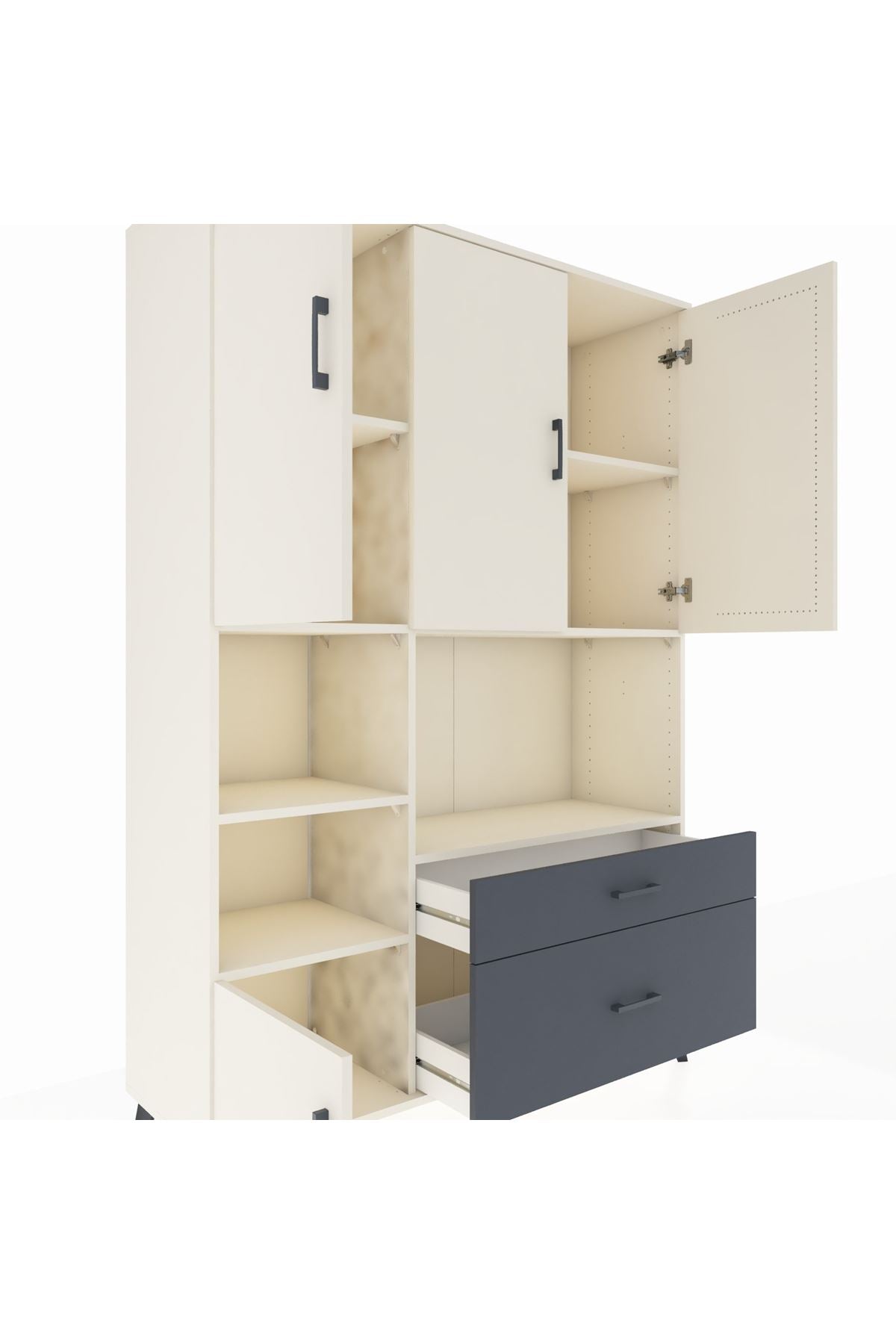 Hyperion Dolap 7 Raflı 2 Çekmeceli 5 Kapaklı 132x44x195 Aytaşı-Aytaşı/Antrasit