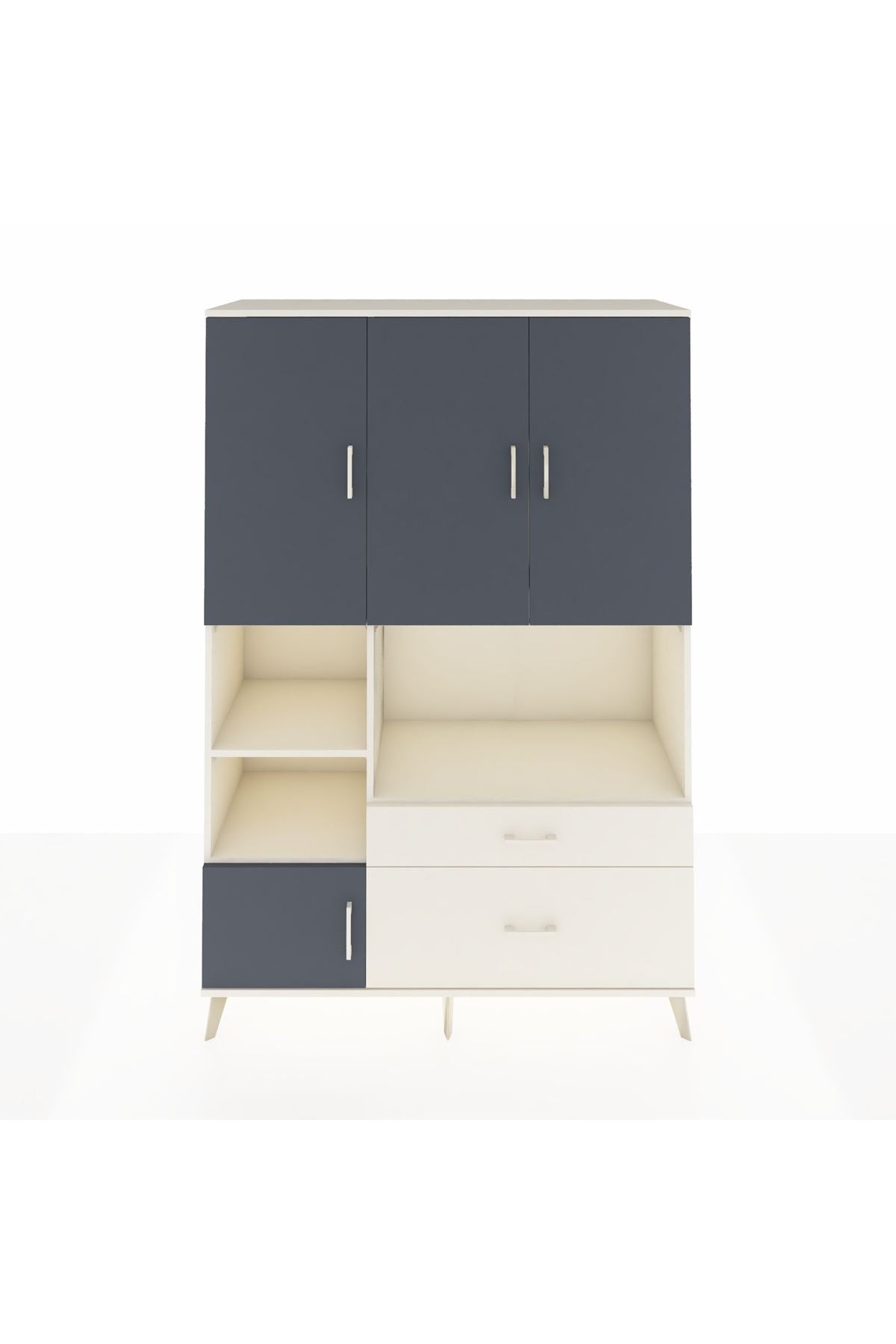 Hyperion Dolap 7 Raflı 2 Çekmeceli 5 Kapaklı 132x44x195 Aytaşı-Antrasit/Aytaşı