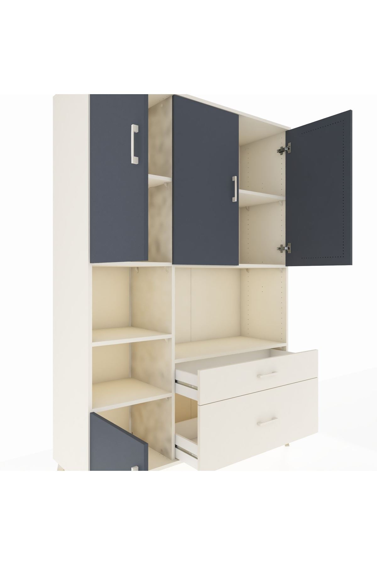 Hyperion Dolap 7 Raflı 2 Çekmeceli 5 Kapaklı 132x44x195 Aytaşı-Antrasit/Aytaşı