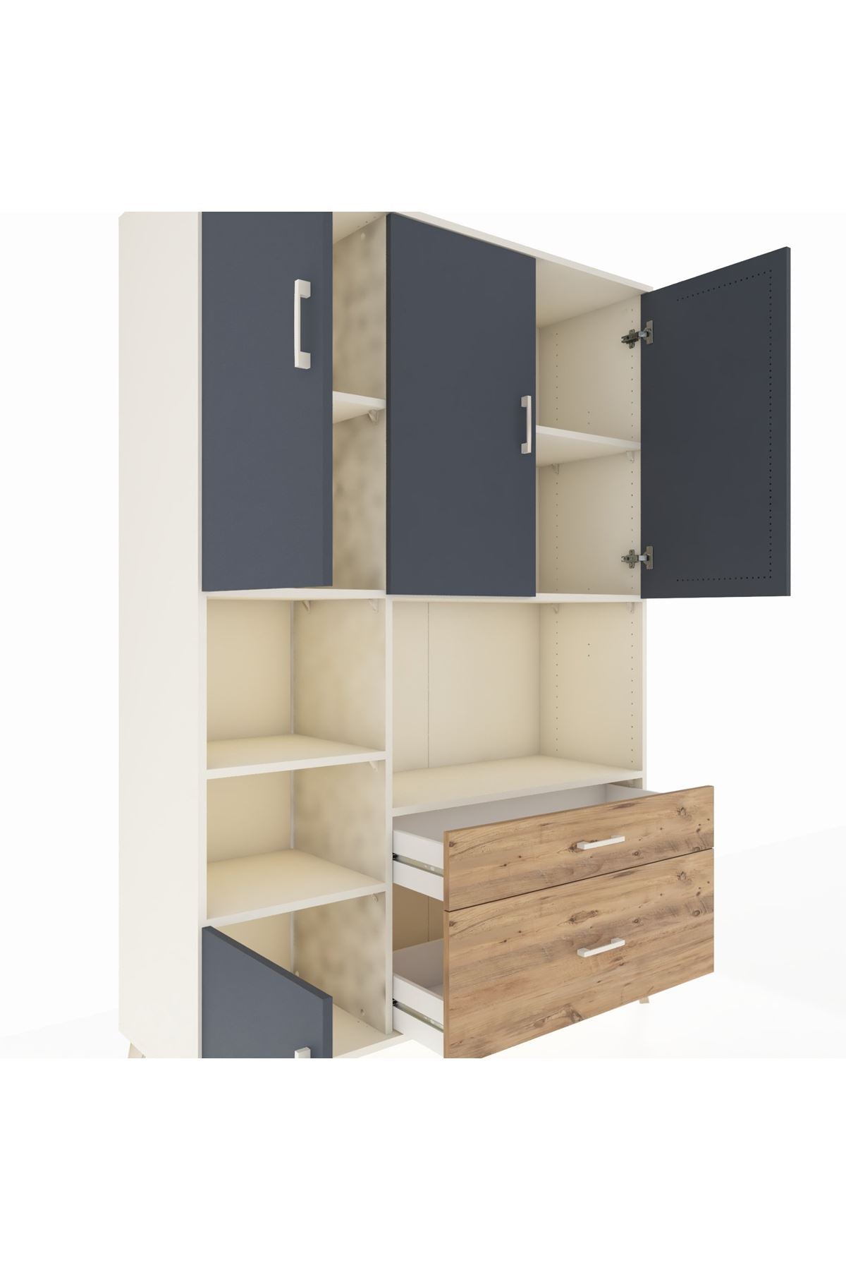 Hyperion Dolap 7 Raflı 2 Çekmeceli 5 Kapaklı 132x44x195 Aytaşı-Antrasit/Çam