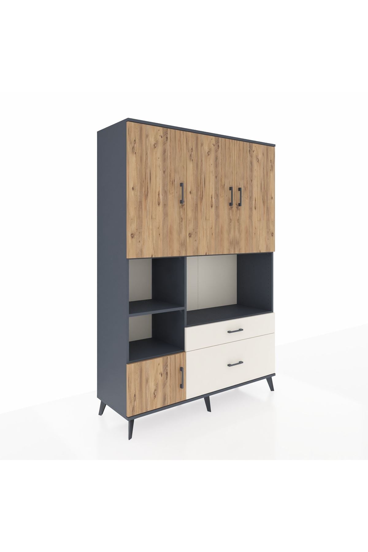 Hyperion Dolap 7 Raflı 2 Çekmeceli 5 Kapaklı 132x44x195 Antrasit-Çam/Aytaşı