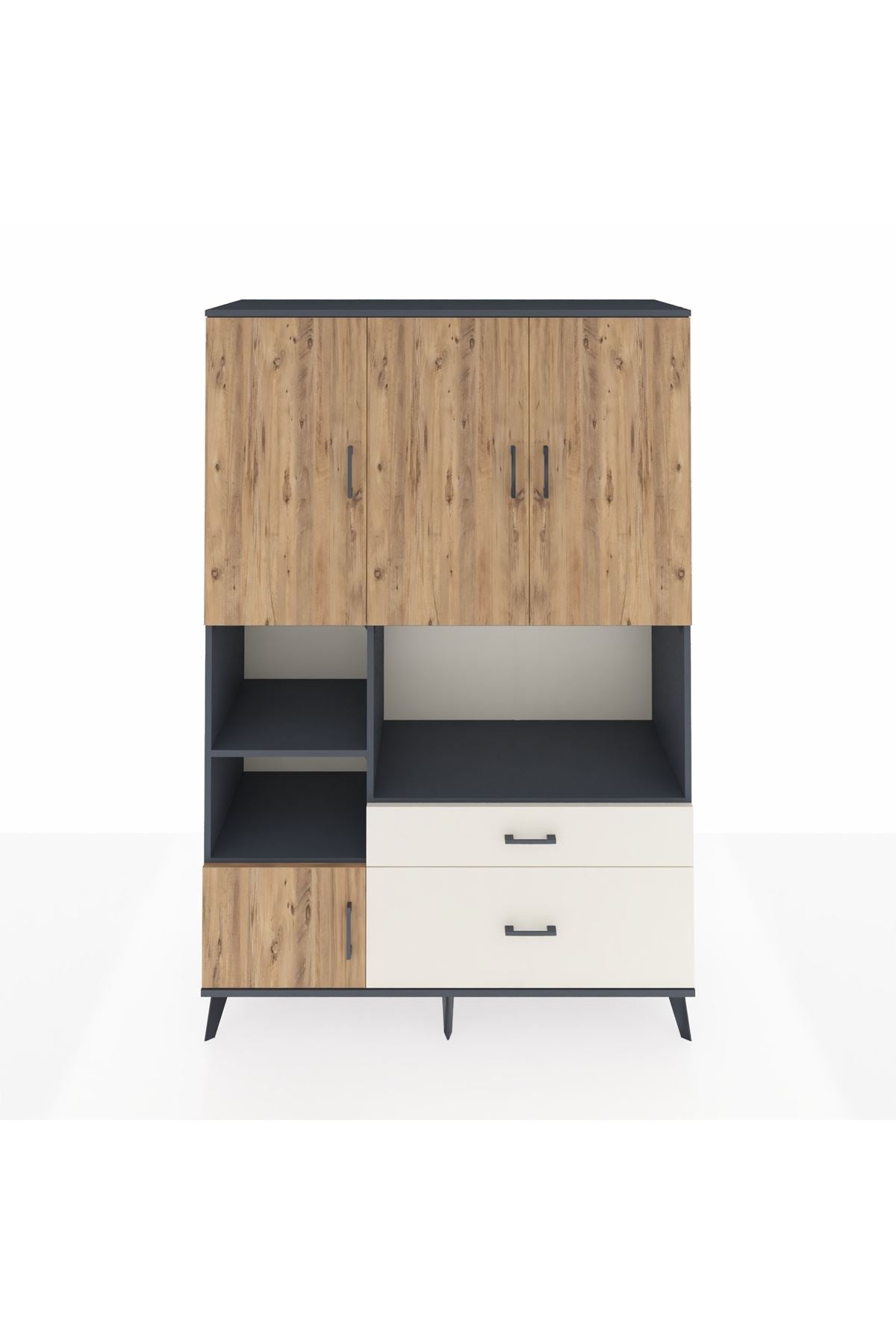 Hyperion Dolap 7 Raflı 2 Çekmeceli 5 Kapaklı 132x44x195 Antrasit-Çam/Aytaşı