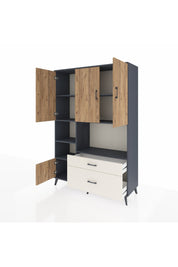 Hyperion Dolap 7 Raflı 2 Çekmeceli 5 Kapaklı 132x44x195 Antrasit-Çam/Aytaşı