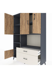 Hyperion Dolap 7 Raflı 2 Çekmeceli 5 Kapaklı 132x44x195 Antrasit-Çam/Aytaşı