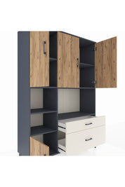 Hyperion Dolap 7 Raflı 2 Çekmeceli 5 Kapaklı 132x44x195 Antrasit-Çam/Aytaşı