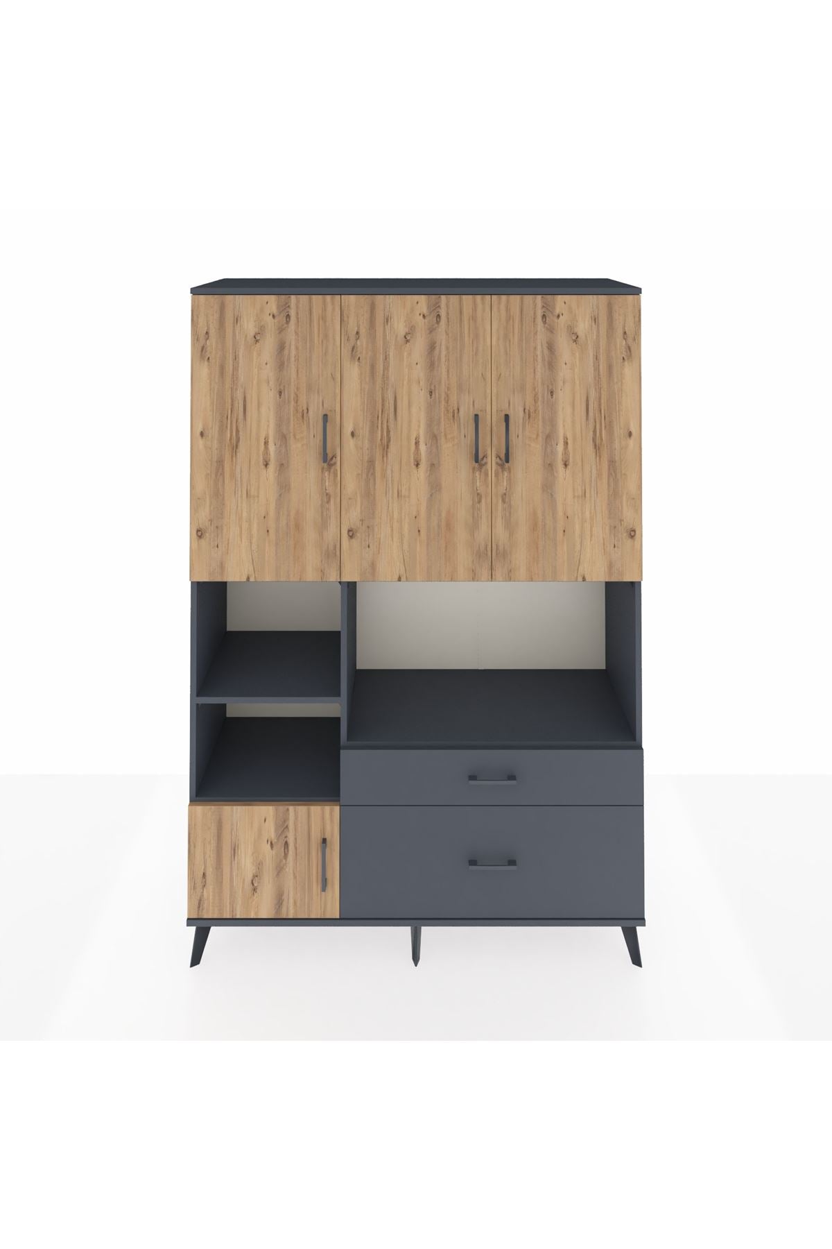 Hyperion Dolap 7 Raflı 2 Çekmeceli 5 Kapaklı 132x44x195 Antrasit-Çam/Antrasit