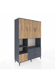 Hyperion Dolap 7 Raflı 2 Çekmeceli 5 Kapaklı 132x44x195 Antrasit-Çam/Antrasit