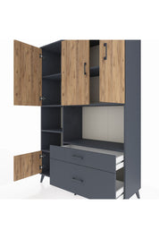 Hyperion Dolap 7 Raflı 2 Çekmeceli 5 Kapaklı 132x44x195 Antrasit-Çam/Antrasit