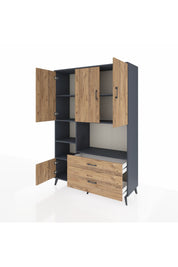 Hyperion Dolap 7 Raflı 2 Çekmeceli 5 Kapaklı 132x44x195 Antrasit-Çam/Çam