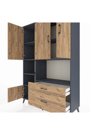 Hyperion Dolap 7 Raflı 2 Çekmeceli 5 Kapaklı 132x44x195 Antrasit-Çam/Çam