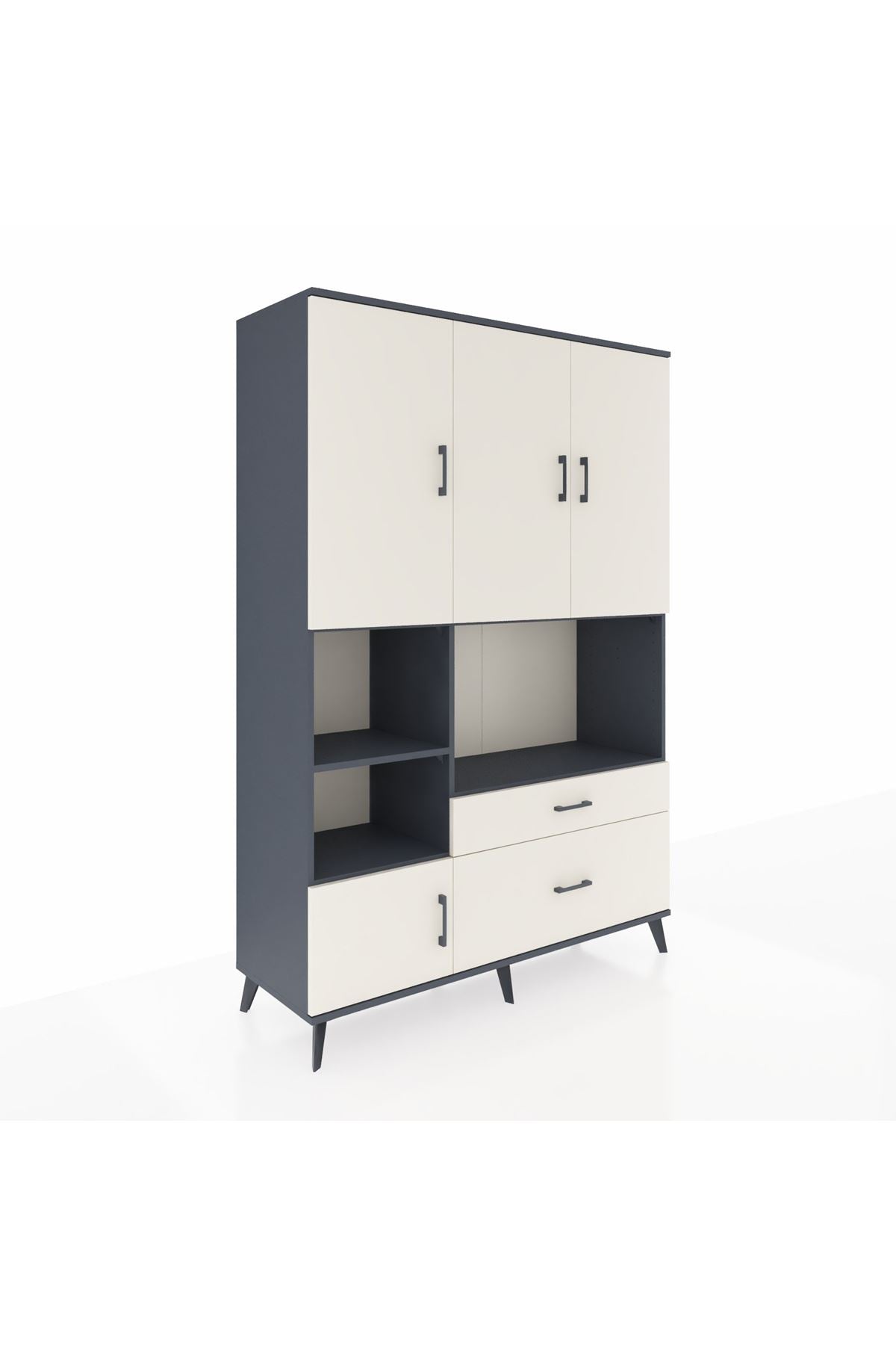 Hyperion Dolap 7 Raflı 2 Çekmeceli 5 Kapaklı 132x44x195 Antrasit-Aytaşı/Aytaşı