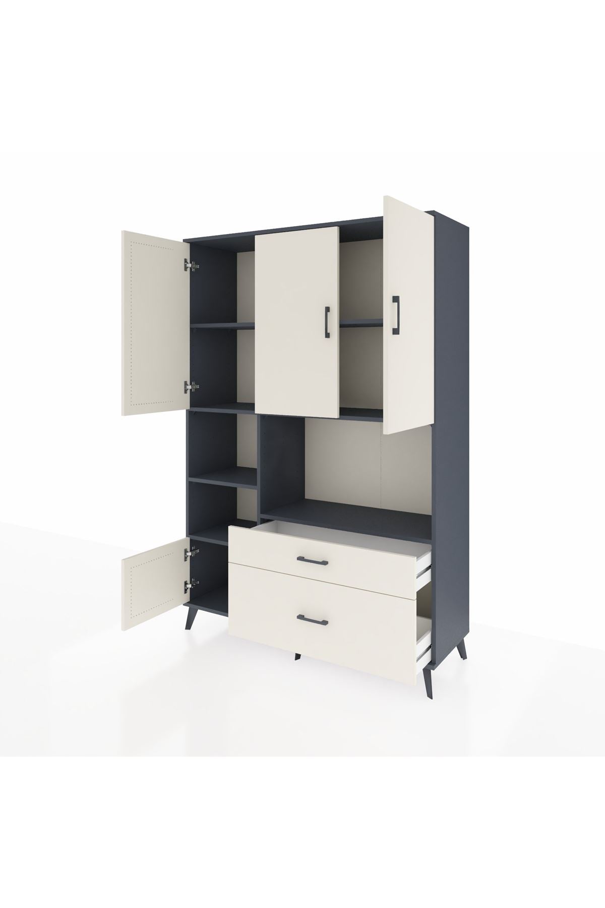 Hyperion Dolap 7 Raflı 2 Çekmeceli 5 Kapaklı 132x44x195 Antrasit-Aytaşı/Aytaşı