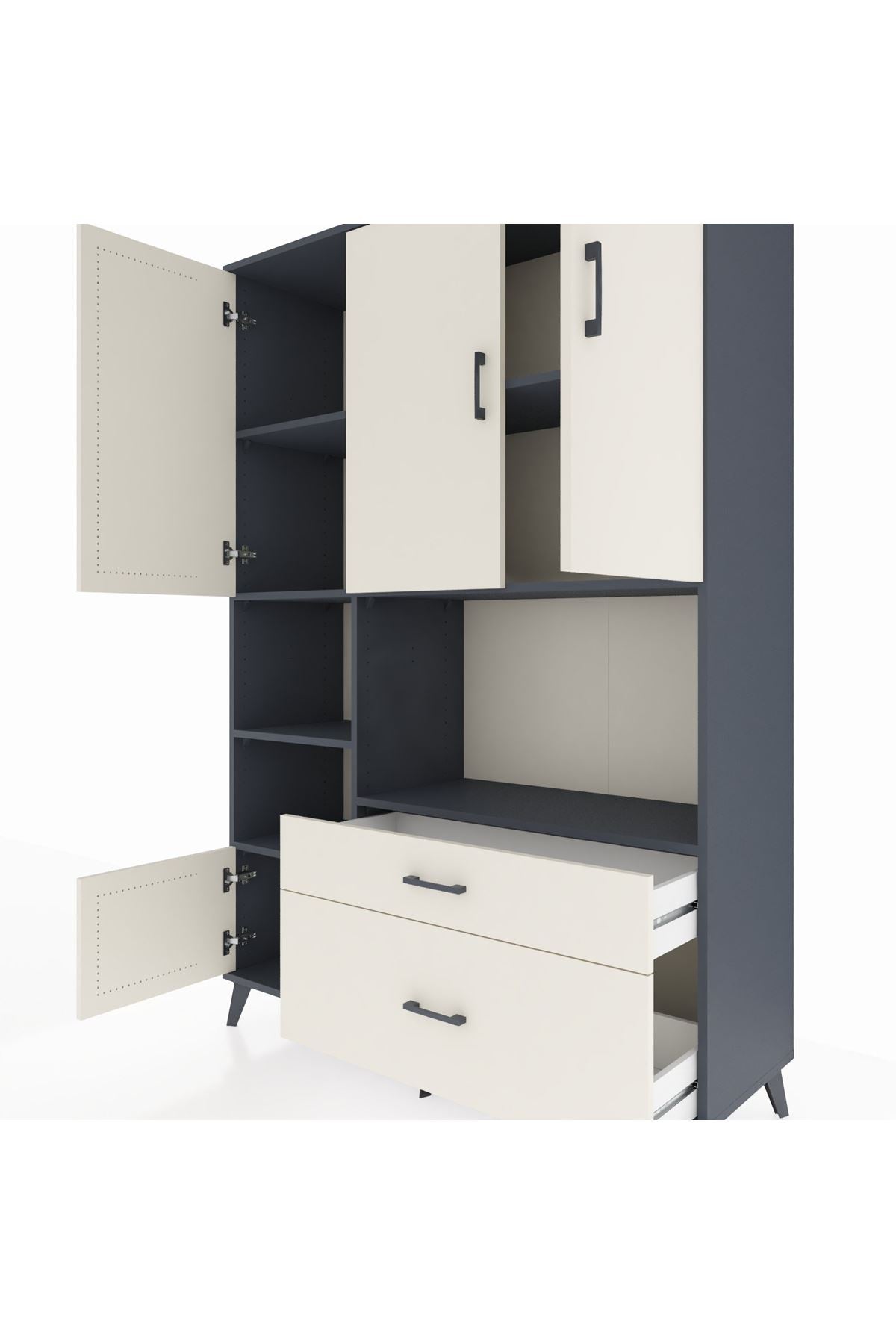 Hyperion Dolap 7 Raflı 2 Çekmeceli 5 Kapaklı 132x44x195 Antrasit-Aytaşı/Aytaşı