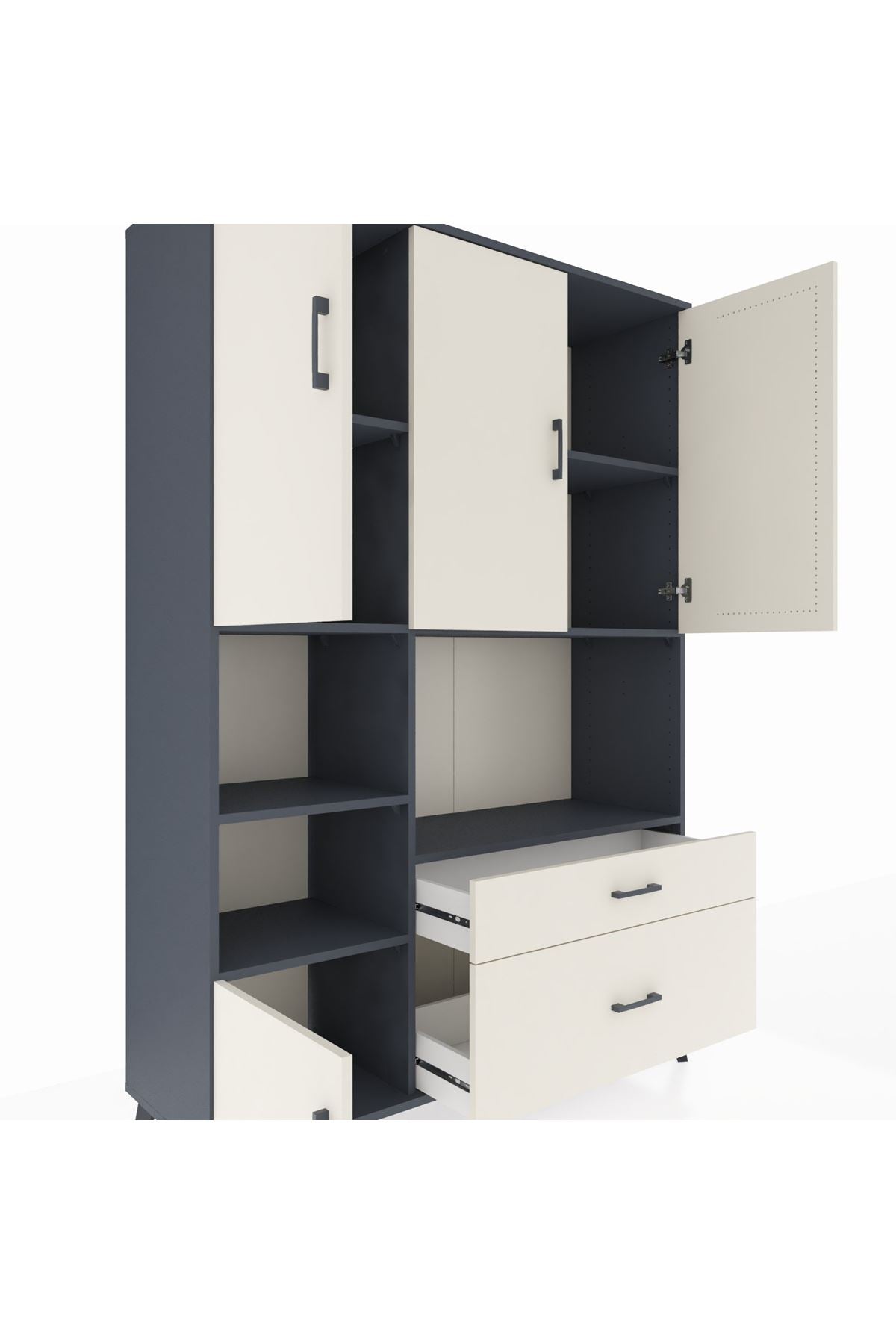 Hyperion Dolap 7 Raflı 2 Çekmeceli 5 Kapaklı 132x44x195 Antrasit-Aytaşı/Aytaşı