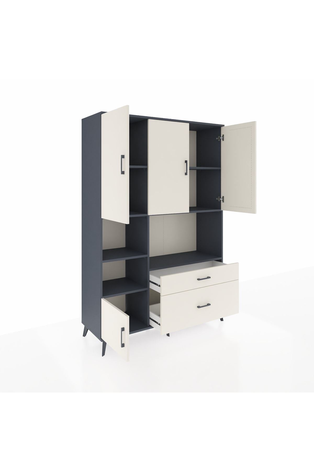 Hyperion Dolap 7 Raflı 2 Çekmeceli 5 Kapaklı 132x44x195 Antrasit-Aytaşı/Aytaşı