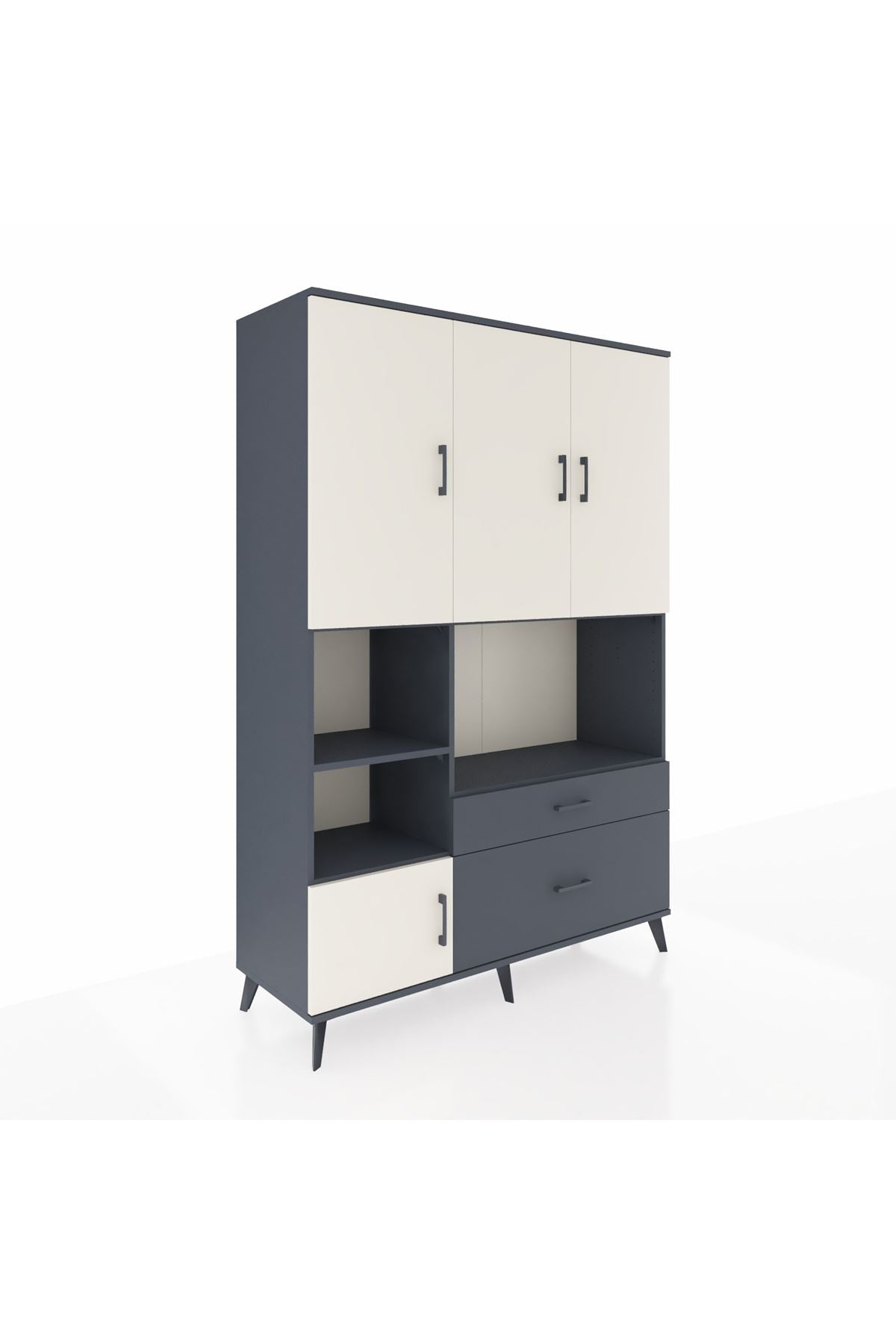 Hyperion Dolap 7 Raflı 2 Çekmeceli 5 Kapaklı 132x44x195 Antrasit-Aytaşı/Antrasit