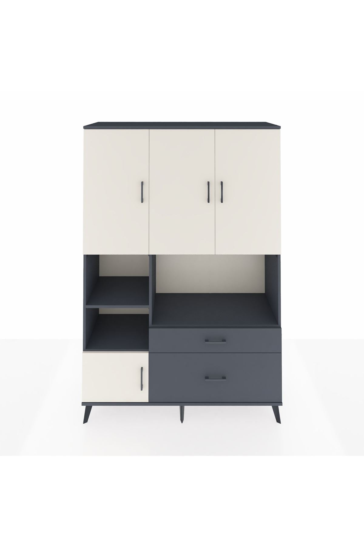 Hyperion Dolap 7 Raflı 2 Çekmeceli 5 Kapaklı 132x44x195 Antrasit-Aytaşı/Antrasit