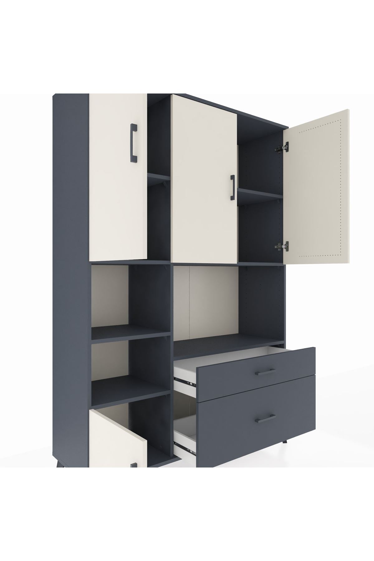 Hyperion Dolap 7 Raflı 2 Çekmeceli 5 Kapaklı 132x44x195 Antrasit-Aytaşı/Antrasit