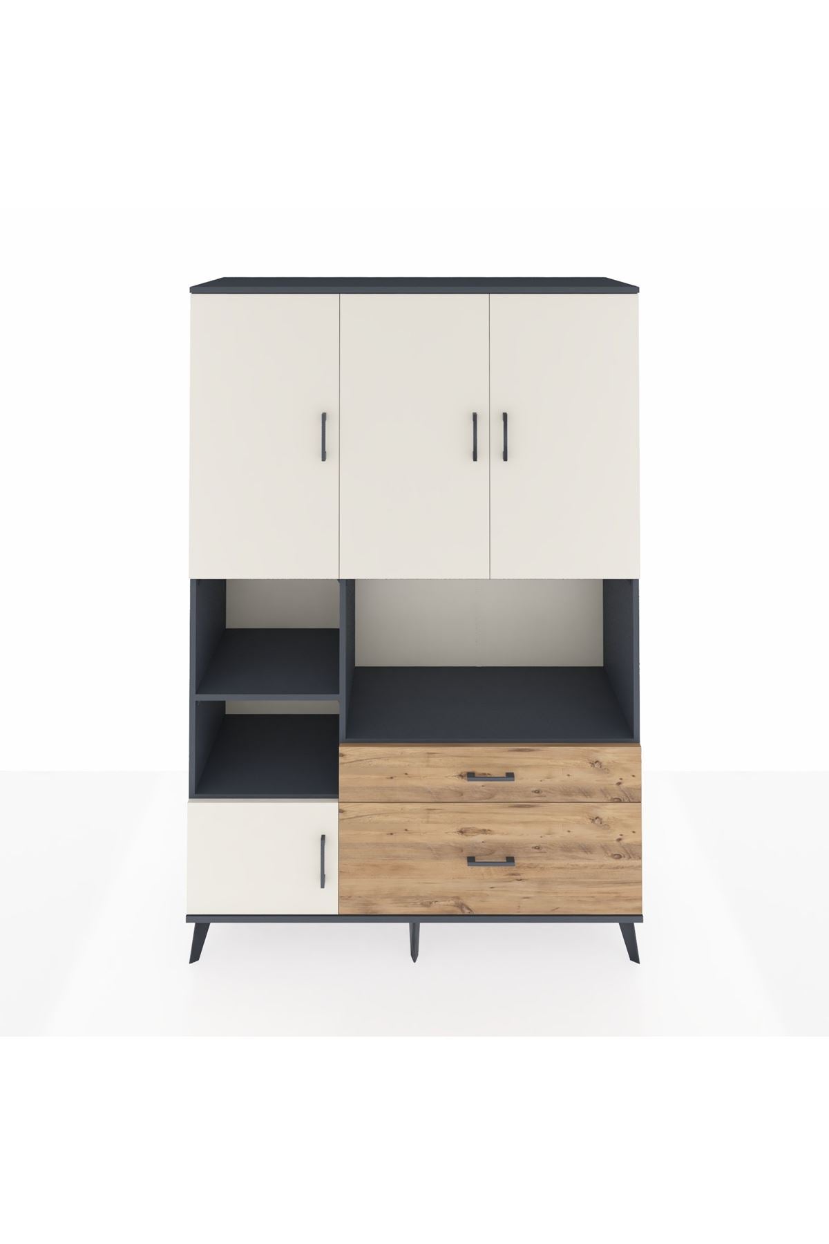 Hyperion Dolap 7 Raflı 2 Çekmeceli 5 Kapaklı 132x44x195 Antrasit-Aytaşı/Çam