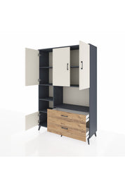 Hyperion Dolap 7 Raflı 2 Çekmeceli 5 Kapaklı 132x44x195 Antrasit-Aytaşı/Çam