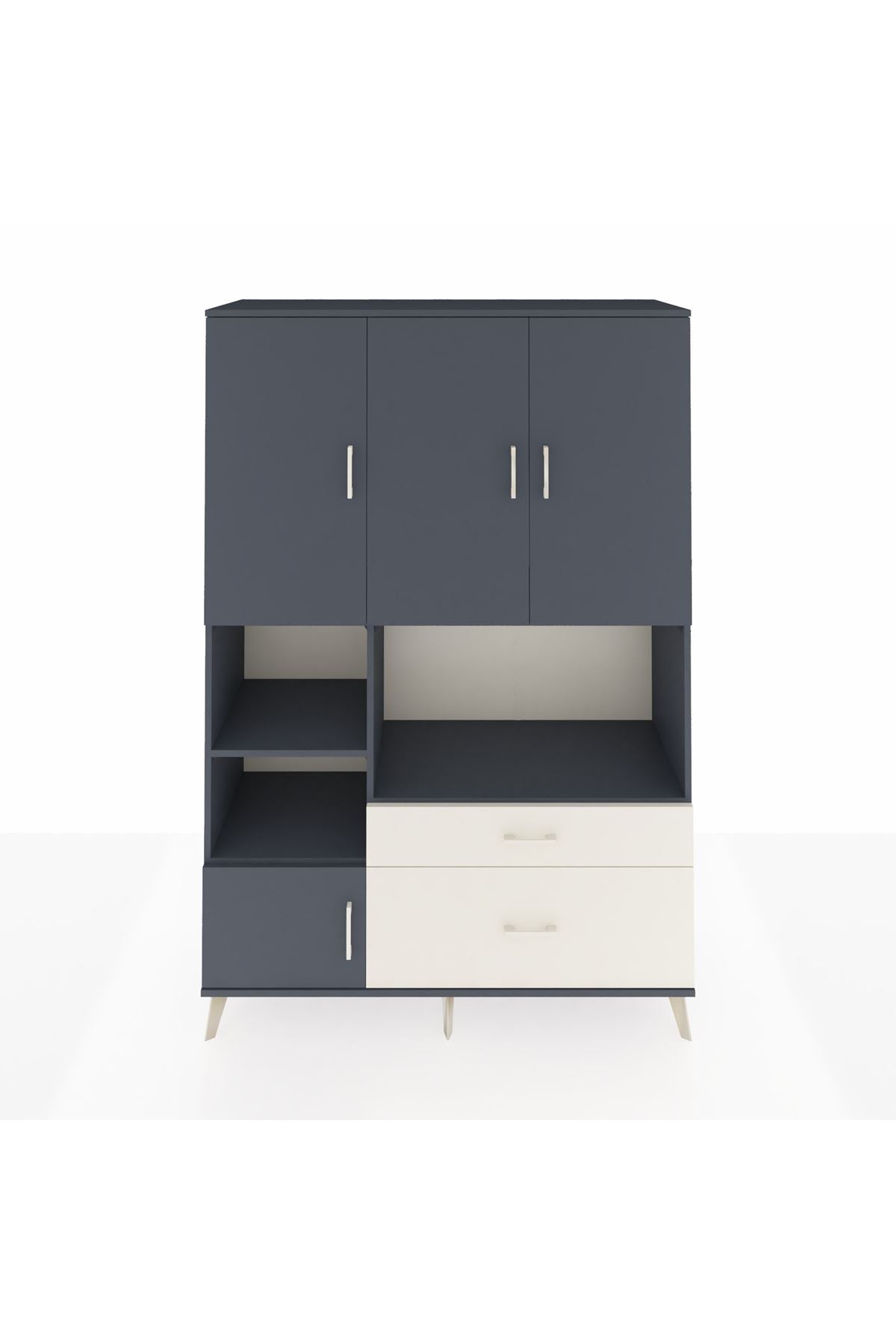 Hyperion Dolap 7 Raflı 2 Çekmeceli 5 Kapaklı 132x44x195 Antrasit-Antrasit/Aytaşı