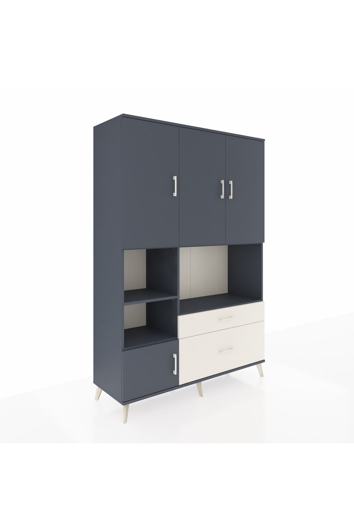 Hyperion Dolap 7 Raflı 2 Çekmeceli 5 Kapaklı 132x44x195 Antrasit-Antrasit/Aytaşı