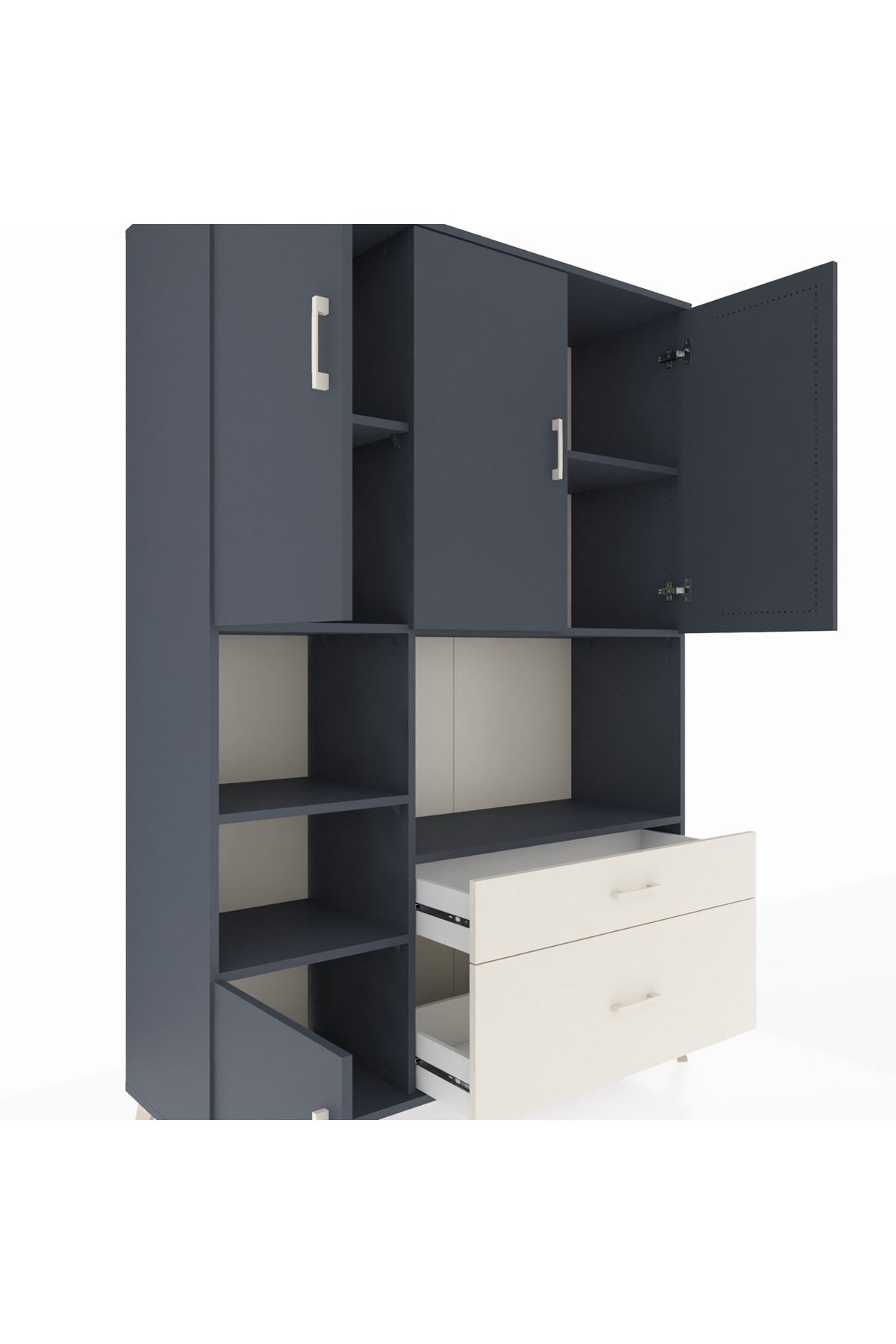 Hyperion Dolap 7 Raflı 2 Çekmeceli 5 Kapaklı 132x44x195 Antrasit-Antrasit/Aytaşı