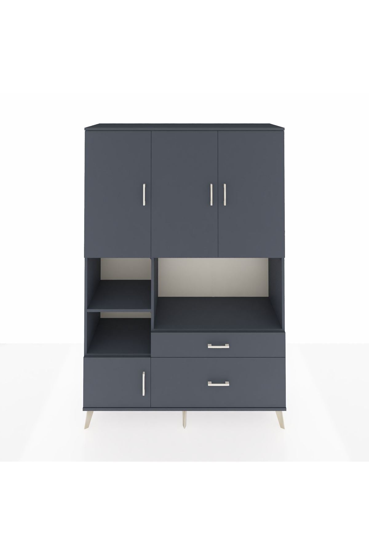 Hyperion Dolap 7 Raflı 2 Çekmeceli 5 Kapaklı 132x44x195 Antrasit-Antrasit/Antrasit