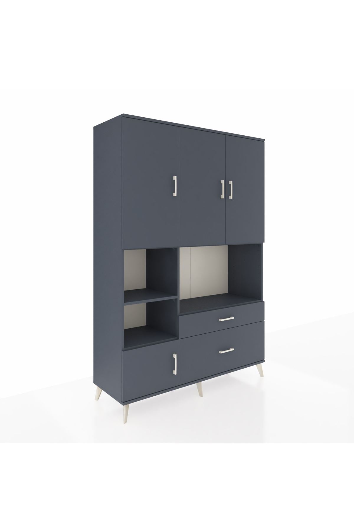 Hyperion Dolap 7 Raflı 2 Çekmeceli 5 Kapaklı 132x44x195 Antrasit-Antrasit/Antrasit